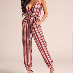 Maverick The Collection Jumpsuit Pants Striped Red Medium Lightweight Spaghetti‎